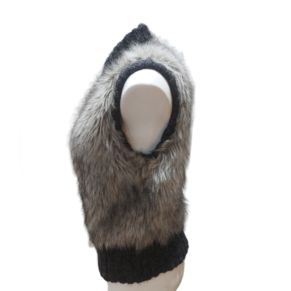 Ann Taylor LOFT Charcoal Gray Faux Fur Vest Size XS/S Sweater Trim Wool Blend - Picture 2 of 12